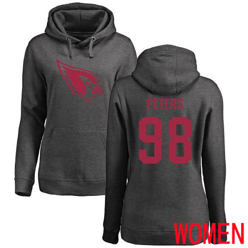 Arizona Cardinals Ash Women Corey Peters One Color NFL Football #98 Pullover Hoodie Sweatshirts